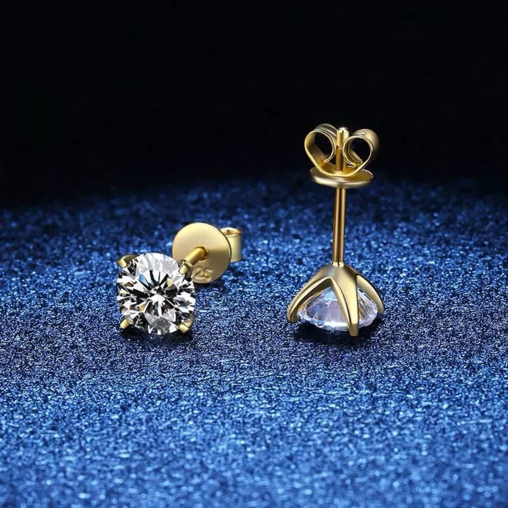 Moissanite stud gold earrings; tiny diamond sparkling studs; 0.6ct tw Gold